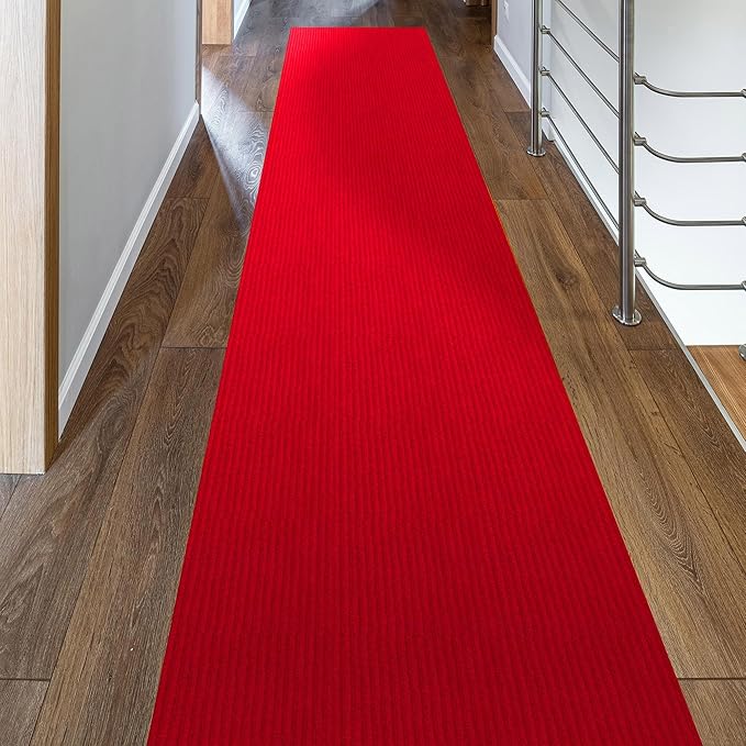 Ottomanson 2'7" x 38' Hallway Runner with Scraper Pile Extra Durable Non-Slip Rug Mat for Indoor & Outdoor Use - Ideal for Kitchen, Entryway, Patio & Garage - High-Traffic Carpet, Red
