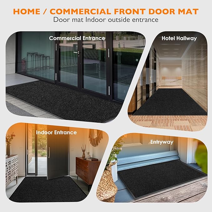 Custom Size Extra Large Front Door Mat, 4FT x 11FT Indoor Outdoor Entrance Commercial Floor Mat, Heavy Duty Dirt Trapper Doormat for Entryway Welcome Mat, Low Profile, Non-Slip, Waterproof