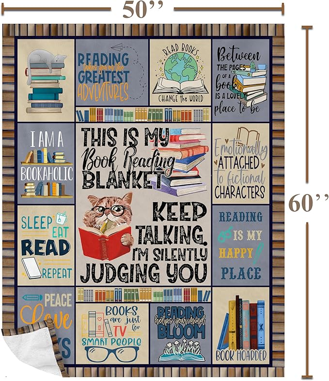 Book Lovers Gifts for Women for Readers, Librarian Book Club Bookworm Reading Literary Gift for Bookish Blanket 60x50in