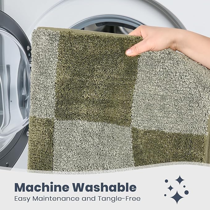 PURRUGS Bathroom Rug Non-Slip Machine Washable 24" x 60", Super Absorbent and Quick-Dry Bath Mat, Extra Soft and Plush Bath Rug for Shower, Bathtub and Sink, Sage Green & Olive Green