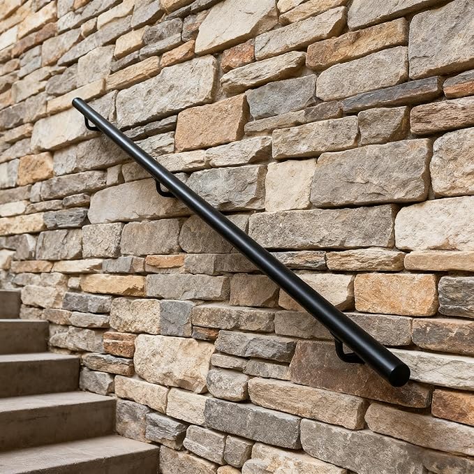 3FT Handrails for Indoor Stairs,Deck,Slope,Modern Aluminum Handrail Set, Wall Mounted, with Zink-Alloy Brackets Aluminium Railing System,Rust Free. (Matte Black, 3 FT)