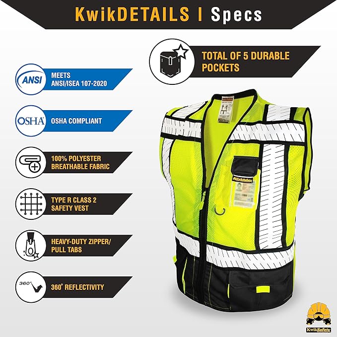 KwikSafety - SHERIFF & SPECIALIST Safety Vest [Multi-Use Pockets] Class 2 Reflective Vest ANSI OSHA Safety Vest for Men