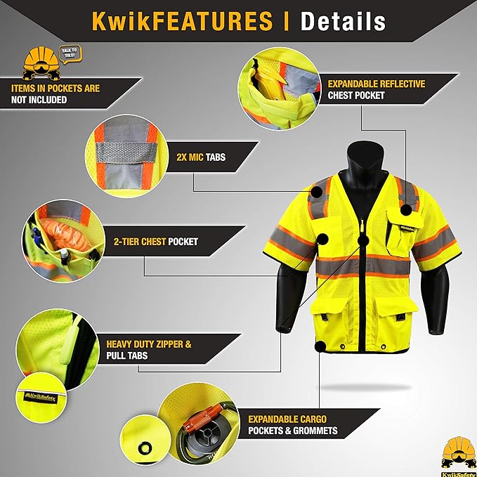 KwikSafety - Charlotte, NC - Men's & Women's Class 3 Safety Vest PPE Hi Vis Reflective ANSI OSHA