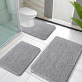 OLANLY Bathroom Rugs Sets 3 Piece, Soft Absorbent Chenille Bath Mats and U-Shaped Contour Toilet Rug, Quick Dry, Home Decor Accessories, Bath Mat Set for Bathroom (30"x20"+24"x16"+24"x20", Grey)