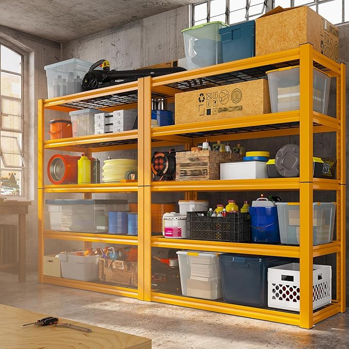 REIBII Storage Shelves, 40''W Garage Shelving, Heavy Duty Metal Shelving 2000LBS, Metal Shelves 5 Tier Industrial Shelf for Kitchen Pantry Warehouse Basement 72" H x 40''W x 17.8''D, Yellow