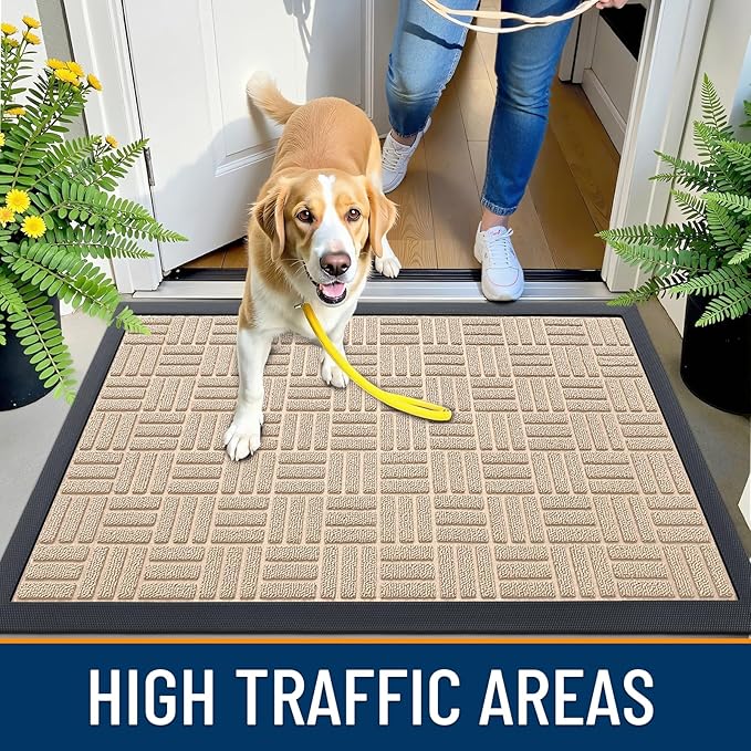 OLANLY Front Door Mat Outside Entrance 47x32, Absorbent, Heavy Duty Sturdy Natural Rubber Doormat Indoor Outdoor, Non-Slip, Stain and Fade Resistant, Low Profile Floor Mat for Entryway, Latte White
