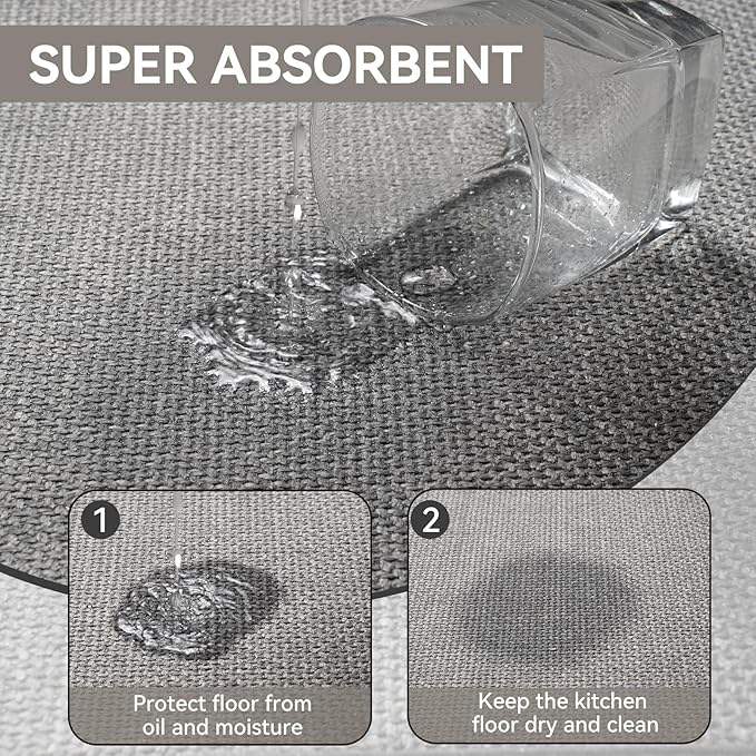 Kitchen Rugs Mat Non Slip Washable, Linen-Look 0.3" Thick Soft Cushioned Absorbent Kitchen Mats for Floor, Mild Anti-Fatigue Runner Rug Sink Mat Laundry Standing Mats, Easy Clean, Gray 17"x30"