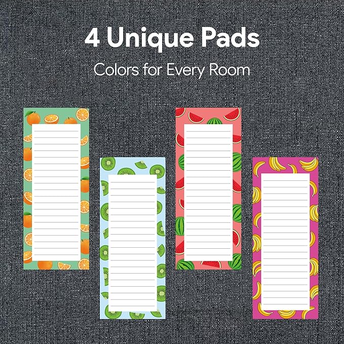 Magnetic Notepads – Notepads for Grocery List, Shopping List, To-Do List, Reminders -Strong Magnetic Back- Memo Notepad | 4 pack Large | Fruit Style 2