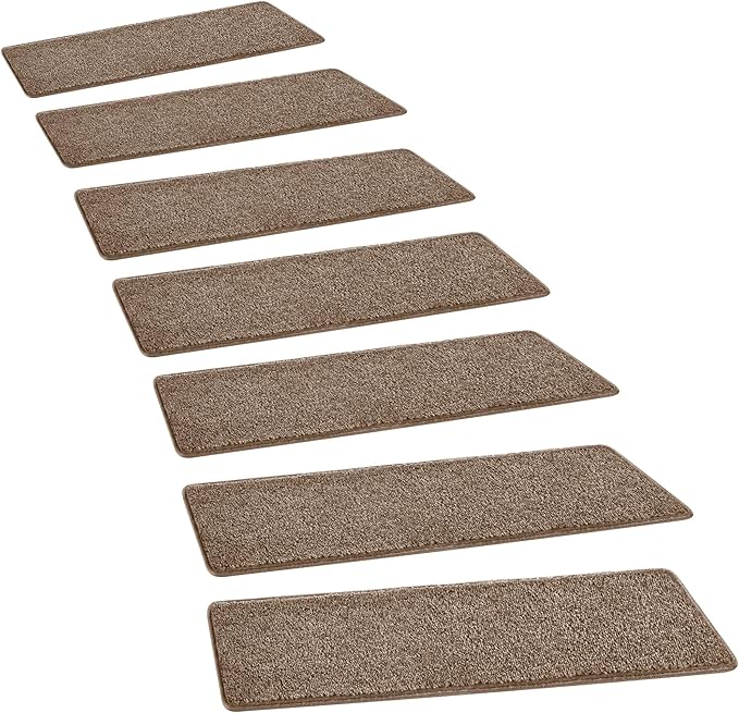 PURE ERA Carpet Stair Treads Tape Free Non Slip Indoor Stair Carpet Stair Protectors Pet-Friendly Non-Slip Skid Resistant Washable Reusable 8" x 30"(14 Pieces,Camel Brown)