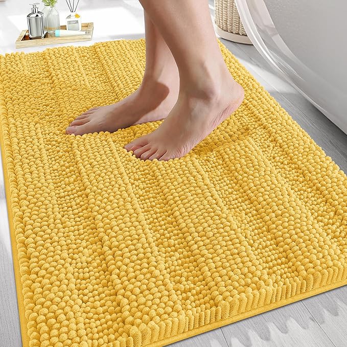 OLANLY Thick Bathroom Rugs 30x20, Extra Soft Absorbent Chenille Striped Bath Rugs, Rubber Backing, Machine Wash Dry, Bath Mats for Bathroom Floor, Tub and Shower, Home Decor Accessories, Yellow