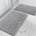 Yimobra Bathroom Rugs Sets 2 Piece - Quick Dry Extra Thick Luxury Chenille Bath Mat, Non Slip Super Absorbent for Tub Shower Sink, Machine Washable Shaggy Floor Mat, 32"x20"+24"x17" Inch, Grey
