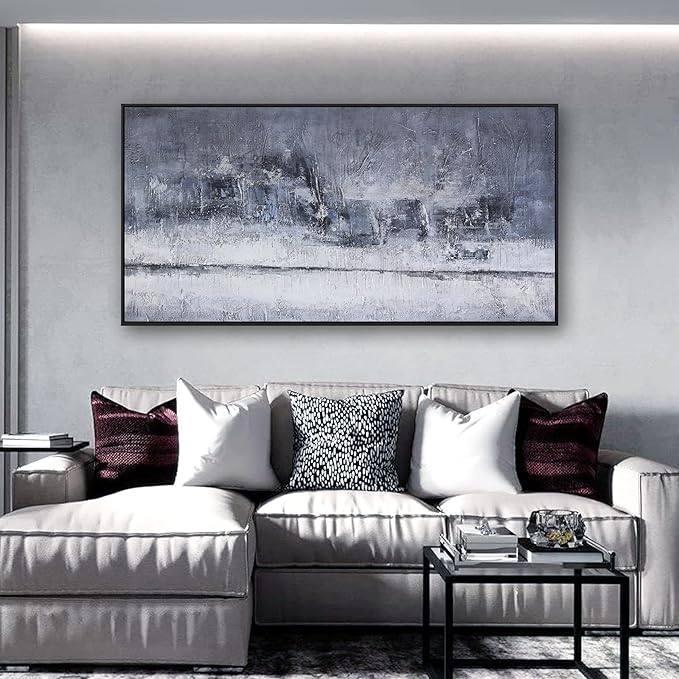 Abstract Wall Art Canvas Artwork Gray And White Blue Decor Modern Canvas Wall Prints Abstract Wall Decor Suitable For Bedroom Apartment Office Wall Decor Can Be Hung 24"X48"With Framed