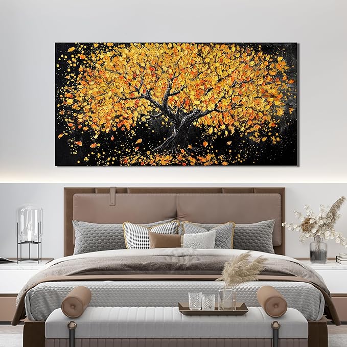 Dimpaga Canvas Wall Art Decor Large Wall Art for Living Room Artwork for Walls Black and Gold Wall Art Decor Tree of Life Wall Art Prints Canvas Art Wall Decor Home Office Wall Decor 24"X48"