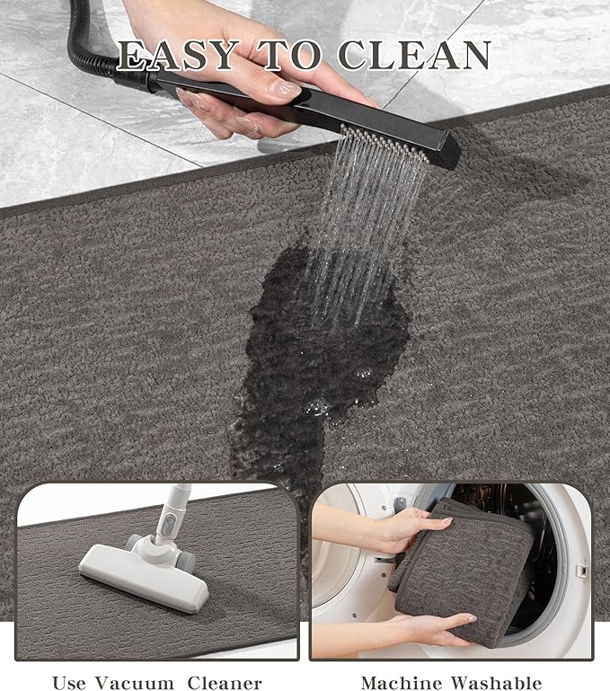 Chakme 2 Piece Bathroom Rug Sets, Ultra Thin Bath Mat Quick Dry, Absorbent, Non Slip, Machine Washable, Dark Grey, 17" x 24"