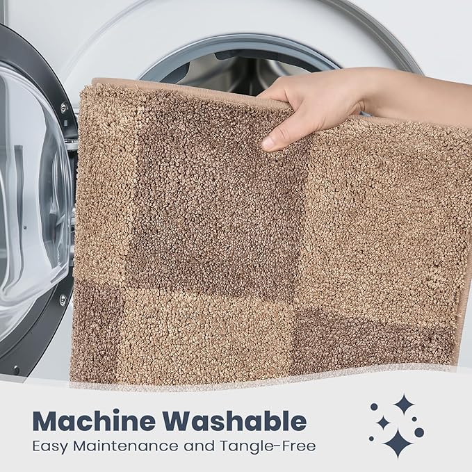 PURRUGS Bathroom Rug Non-Slip Machine Washable 24" x 36", Super Absorbent and Quick-Dry Bath Mat, Extra Soft and Plush Bath Rug for Shower, Bathtub and Sink, Grayish Brown & Coffee