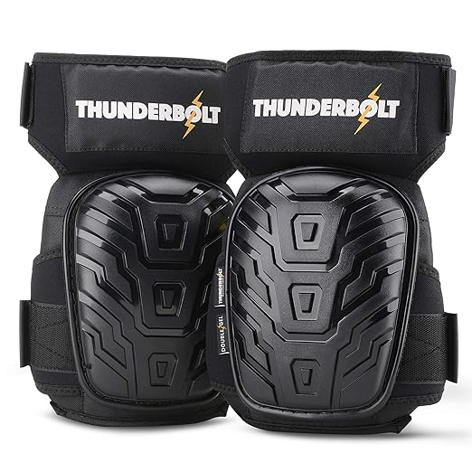 Thunderbolt Knee Pads for Men Construction Knee Pads for Work for Men and Women with Double Gel for Gardening Flooring Roofing Heavy Duty with Extra Thick Foam and Strong Adjustable Non-Slip Straps-Black