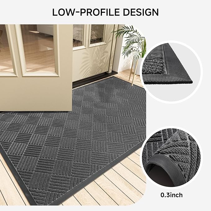 Front Door Mat, Heavy Duty Indoor Outdoor Doormat, 60” x 48” Low Profile Outdoor Mats for Home Entrance, Stain and Fade Resistant Welcome Mat, Ideal for High Traffic Area, Diamond Grey