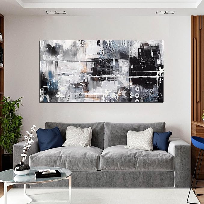 Abstract Wall Art for Living Room Large Size - Black and White Canvas Wall Art for Office - Modern Art Wall Decor for Bedroom Size 29" x 59"