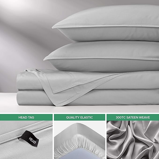 Pure Bamboo Queen Sheets, Genuine 100% Organic Viscose Derived from Bamboo Bed Sheet Set, Luxuriously Soft & Cooling, Double Stitching, 2 Year Quality Promise (Queen, Silver Pearl)