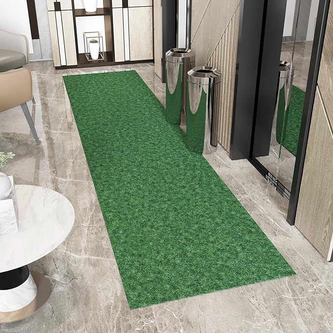 Ottomanson 2' x 24' Hallway Runner with Scraper Pile Extra Durable Non-Slip Rug Mat for Indoor & Outdoor Use - Ideal for Kitchen, Entryway, Patio & Garage - High-Traffic Carpet, Green
