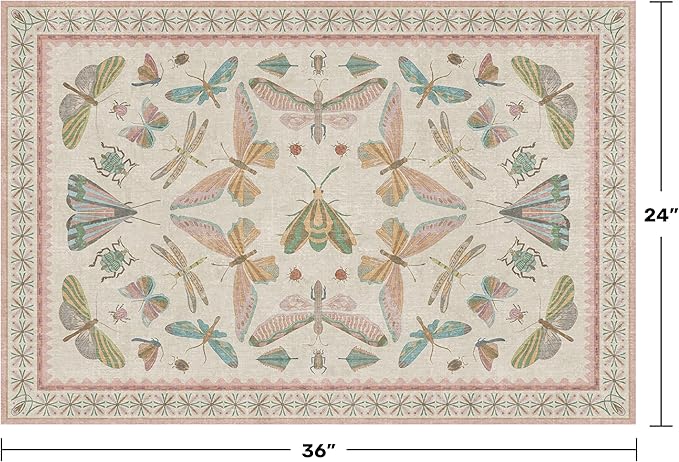 Light Pink Bathroom Rug - Washable 2x3 Small Kitchen Rugs for Powder Room, Front Door Indoor Entrance, Low Pile Stain Resistant, Colorful Pastel Aethestic
