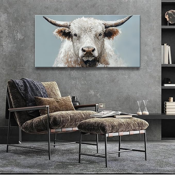 Wall Art Freedom Highland Cow Painting Wild Animal Cattle Canvas Art Wall Decor Print Artwork Longhorn Poster Prints Pictures For Bedroom Farmhouse Aesthetic Home Wall Decor 20 X 40 Inch