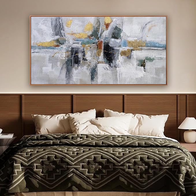 Teal Gold Wall Art Abstract Painting Wall Decor Living Room Modern 24"X 48" Framed Canvas Wall Art Office Decor Black Wall Art Canvas Prints Artwork For Bathroom Kitchen Colorful Wall Decoration