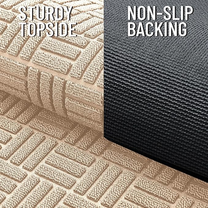 OLANLY Front Door Mat Outside Entrance 35x23, Absorbent, Heavy Duty Sturdy Natural Rubber Doormat Indoor Outdoor, Non-Slip, Stain and Fade Resistant, Low Profile Floor Mat for Entryway, Latte White
