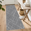 Modern Line Washable Runner Rug 2x6, Gray Non-Slip Hallway Rug, Woven Non-Shedding Thin Runners for Entryway, Kitchen, Laundry Room