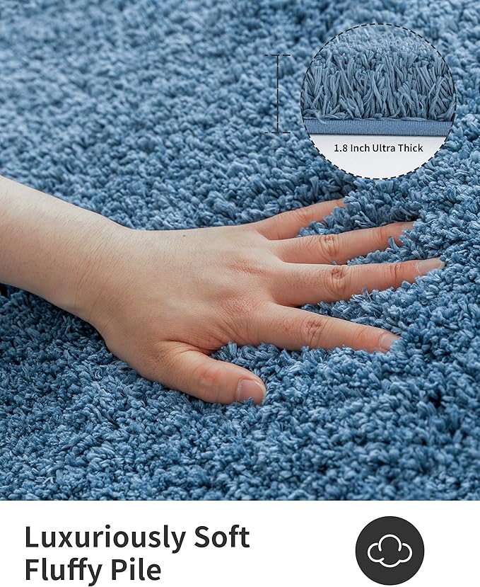 ILANGO Blue Bathroom Rugs 48" × 24" Non Slip & Super Absorbent Extra Thick Soft, Washable Bath Mat for Floor, Microfiber Plush Shaggy Bath Rug with Rubber for Bathtub Shower Room Sink