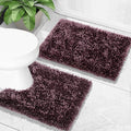 Yimobra Bathroom Rugs Sets 2 Piece, Soft Absorbent Bath Mat and U-Shaped Toilet Rug with Non Slip Backing, Luxury Shaggy Bath Mats for Bathroom, Machine Washable, 24"x17"+24"x20", Dark Purple