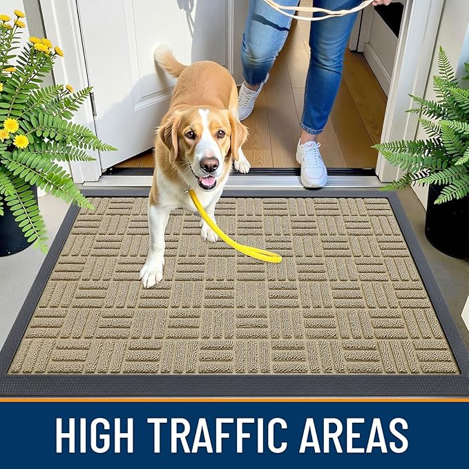 OLANLY Front Door Mat Outside Entrance 71x23, Absorbent, Heavy Duty Sturdy Natural Rubber Doormat Indoor Outdoor, Stain and Fade Resistant, Non-Slip Backing Low Profile Floor Mat for Entryway, Beige