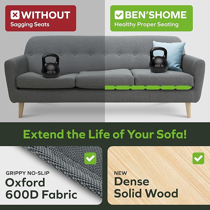 BEN'SHOME Heavy Duty Couch Cushion Support Board – Instantly Repair Sagging Deep Sofa Seat | 25" x 58"-67" | .5" Furniture Grade Wood Under Cushions Insert, Anti-Slip, Extend Sofas & Couches Life