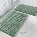 Yimobra Bathroom Rugs Sets 2 Piece - Quick Dry Extra Thick Luxury Chenille Bath Mat, Non Slip Super Absorbent for Tub Shower Sink, Machine Washable Shaggy Floor Mat, 32"x20"+24"x17" Inch, Green