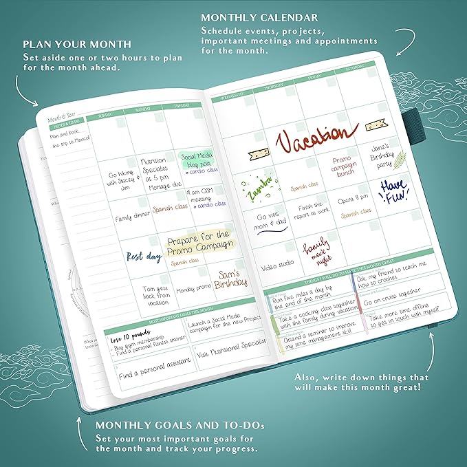Legend Weekly Colorful Planner 2nd Edition – Undated Life & Work Agenda Journal for Time Management, Goal Setting, Productivity, Tasks & To Do Lists – A5 size, 5.8 ″ x 8.3″, Hardcover – Dark Teal