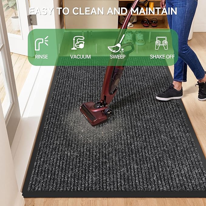Front Door Mat, Heavy Duty Indoor Outdoor Doormat for Entryway, 48" x 24" Low Profile Outdoor Mats for Home Entrance, Stain and Fade Resistant Welcome Mat for High Traffic Area, Black