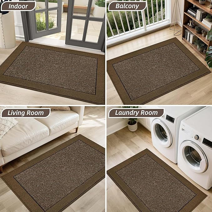 BEQHAUSE Indoor Door Mat 20" x 32", Dirt Trapper Door Mats Non-Slip Entryway Rugs Washable, Resist Dirt Absorbent Welcome Mat, Low Profile Floor Mats for Front Back Door and Entryway, Brown