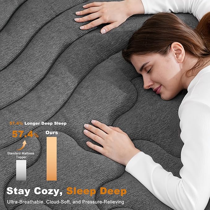 Dual Layer 4 Inch Bamboo Memory Foam Mattress Topper King Size, 2 Inch Thick Soft Quilted Pillow Top Cover Plus 2 Inch Charcoal Gel Memory Foam Mattress Pad for Back Pain Relief