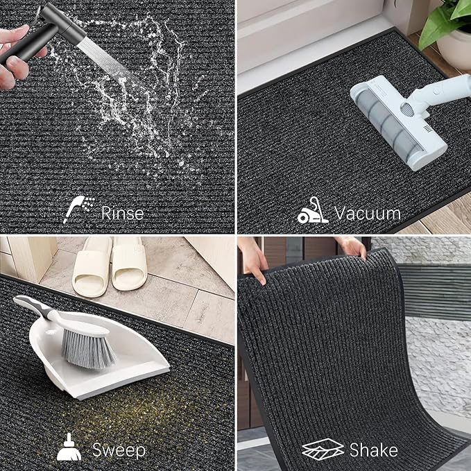 Azadx 2'x6' Indoor Outdoor Door Mat Heavy Duty Front Door Mat Ultra Absorbent Muddy Dirt Resist Welcome Door Mats Non-Slip Backing Entrance Mat for Home Commercial Outdoor Entrance Floor Mat