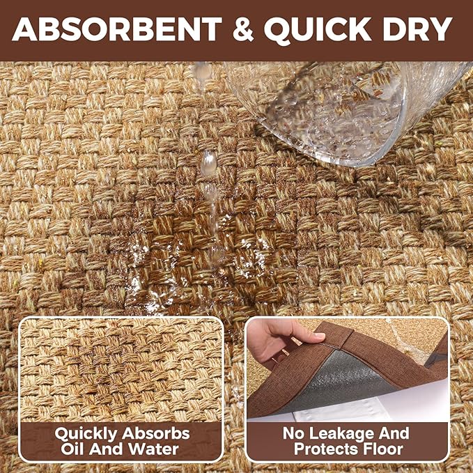 Kitchen Rugs Mat Non Slip Washable, 0.4" Thick Anti Fatigue Cushioned Kitchen Mats for Floor, Absorbent Jute-Look Kitchen Runner Rug Sink Mat Laundry Standing Mats, Easy Clean, Brown 17"x47"