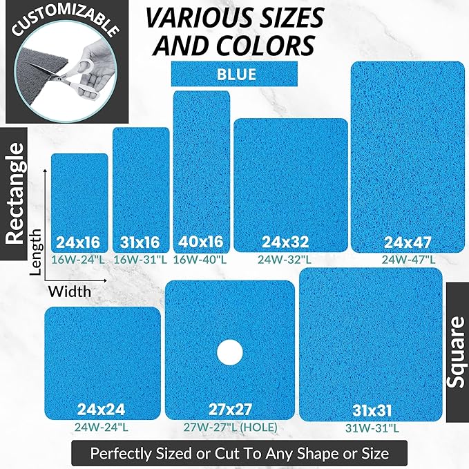 Non Slip Bathtub Mat Shower Mat for Tub - Loofah Bath Mats for Bathroom - 31x16 Bathtub Floor Mat - Textured Anti Slip Bath Mat Without Suction Cups - Secure Mat for Wet Areas (31x16 Blue)