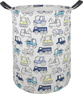 19.7 Inch Round Laundry Clothes Hamper Laundry Basket with Handles,Storage Organizer Bins Laundry Gift Basket for Room, Bedroom Decor (Engineering vehicle)