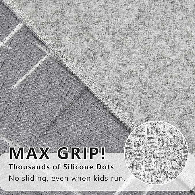 Gray Runner Rug Ultra Non-Slip 2x8 Washable Entryway Rug Modern Tear and Stain Resistance No Pile Hand-Woven Style Lightweight Runners for Hallways, Kitchen, Laundry Room, Bedside, Gray