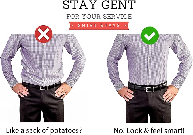 STAY GENT Y-Style Shirt Stays For Men with Non-Slip Locking Clamps and Adjustable Elastic Straps