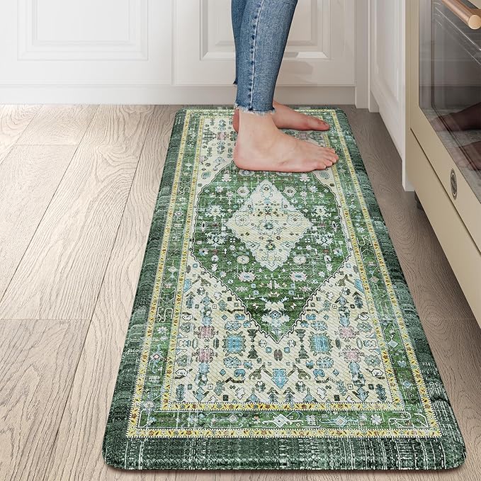 Collive Anti Fatigue Mats for Kitchen Floor, Comfort Non Slip Kitchen Floor Mats Cushioned Standing Desk Mat for Office, Laundry, Sink, 17”x47” Green Waterproof Kitchen Rugs