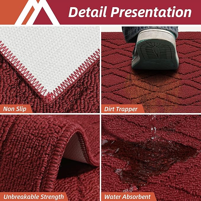 COSY HOMEER-Kitchen-Rugs-Non-Slip-Washable 24"x60" Absorbent Kitchen Runner Rugs Polypropylene Kitchen Mats for Floor,Sink Mat,Hallway,Laundry,Red