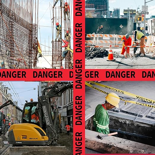 TAPEBEAR Red Danger Tape 3 Pack, 3" x1000ft High Visibility Construction Tape, Red w/Bold Black Print Non-Adhesive Safety Warning Tape for Danger/Hazardous Areas/Halloween Decor