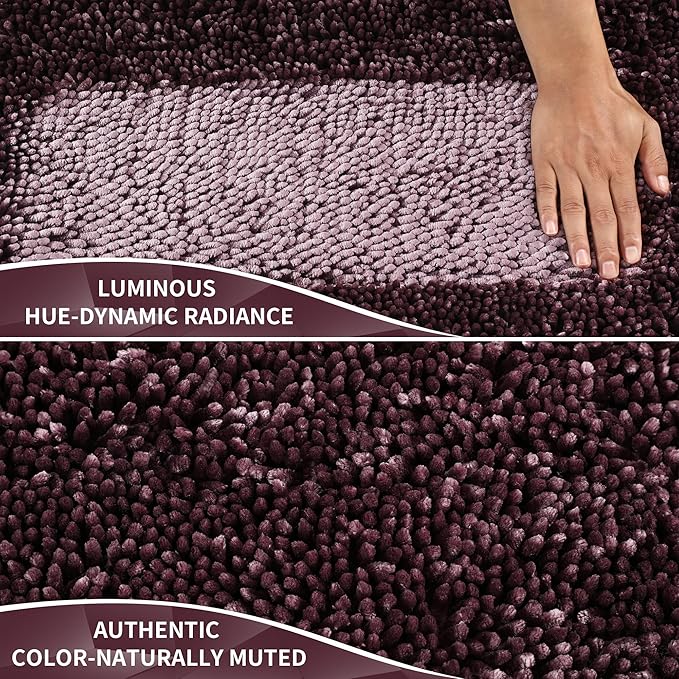 Yimobra Bathroom Rug Set 2 Piece, Luxury Shaggy Bath Mat Set with Non Slip Backing, Ultra Soft & Absorbent Mats for Bathroom Floor, Machine Washable, 44"x24"+24"x17", Dark Purple