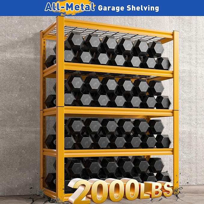 REIBII Storage Shelves 40''W Garage Shelving Heavy Duty Metal Shelving 2000LBS Metal Shelves 5 Tier Industrial Shelf for Kitchen Pantry Warehouse Basement 72" H x 40''W x 17.8''D Yellow, 2 Pack