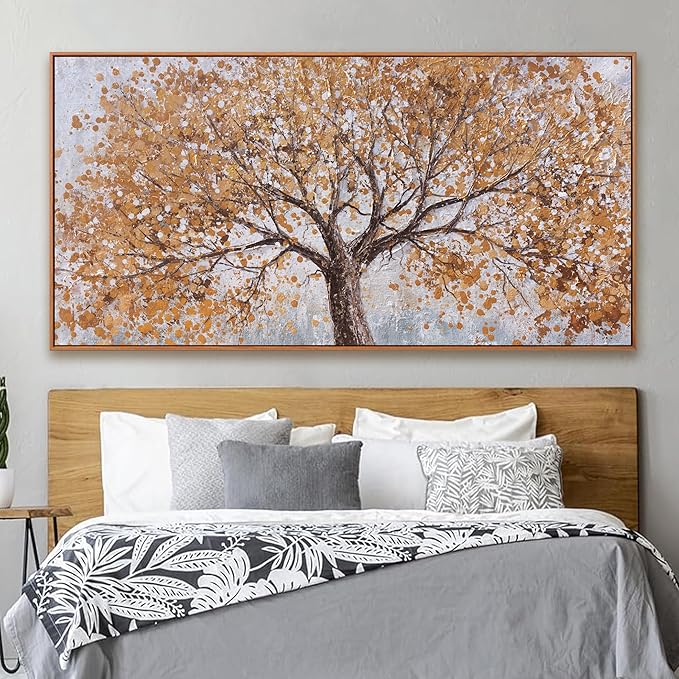 Wall Art Gold Abstract Tree Of Life Framed Artwork Canvas Painting Textured Tree Pictures Large Wall Decor For Living Room Bedroom Dining Room Home Office Decor 29"X58" With Framed